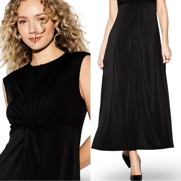NWTS💓OCCASION L💓ELITE LINE LUSTROUS BLACK TWIST FRONT FIT & FLARE MIDI MAXI - Picture 4 of 16